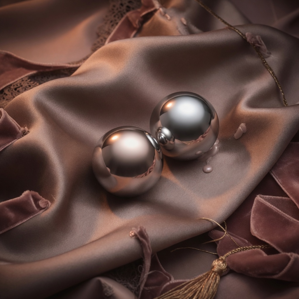 Polished stainless steel Ben Wa balls on silk